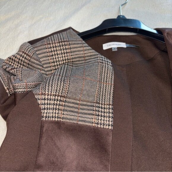 Calvin Klein 2Pc Brown & Plaid Faux Suede Dress,  Matching Duster Sz8 NWT Career - Picture 11 of 12